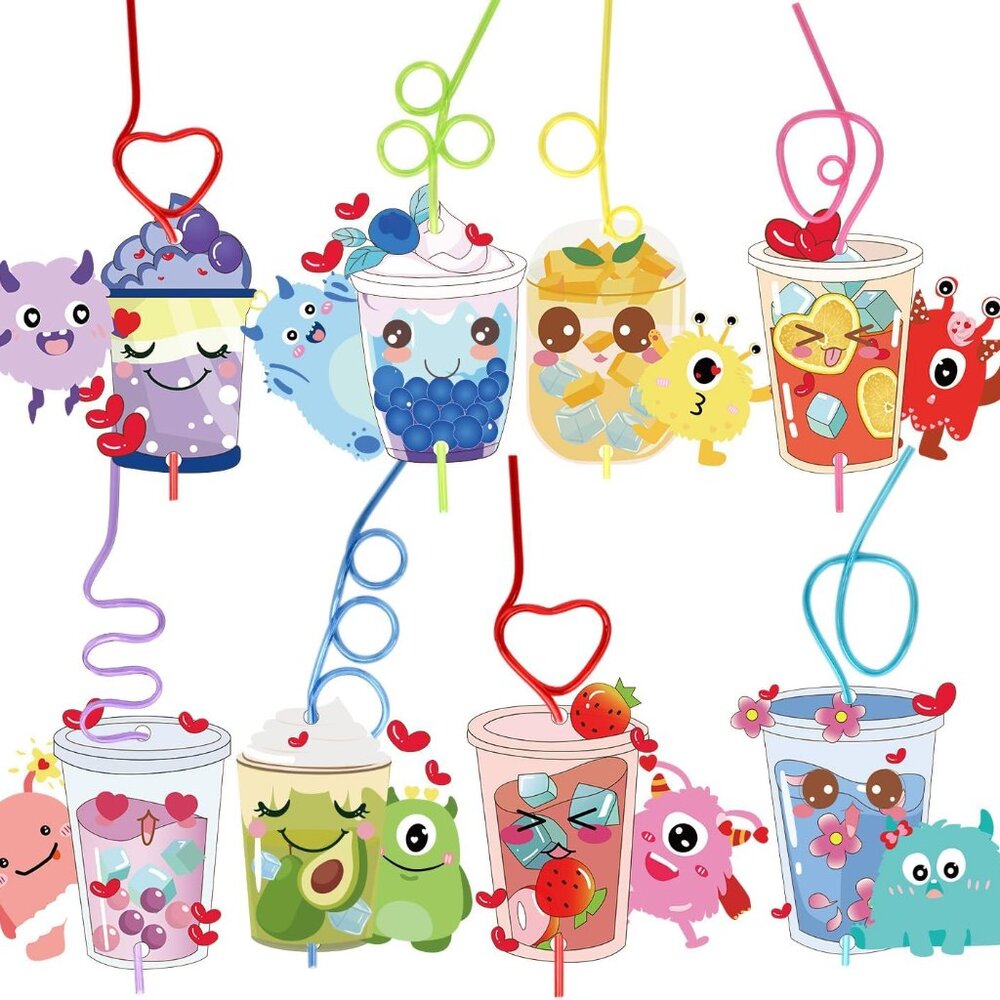 62 Pack of Valentines Day Cards for Kids School with Crazy Straws